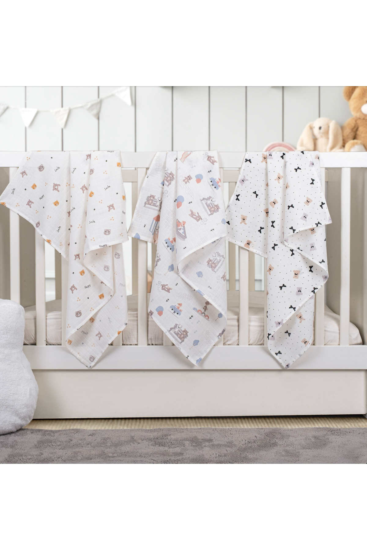 EIFIN Çok Amaçlı Müslin Örtü & Battaniye 3'lü Set %100 Pamuk Oeko-tex Sertifikalı Kutulu fotoğrafı 3 (önizleme)