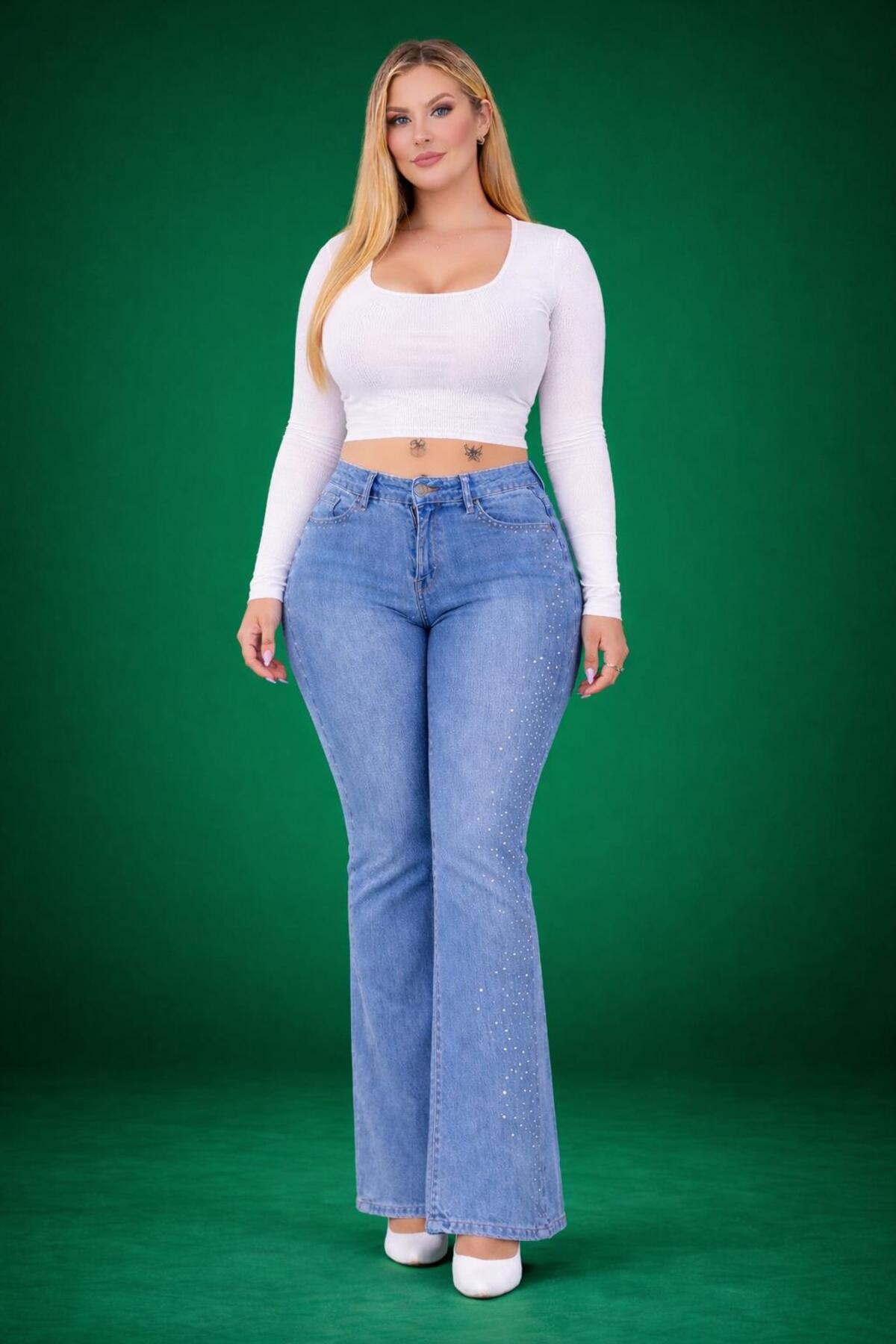 EYLÜLXXL  İSPANYOL PAÇA BÜYÜK BEDEN JEANS PANTOLON - Görsel 3