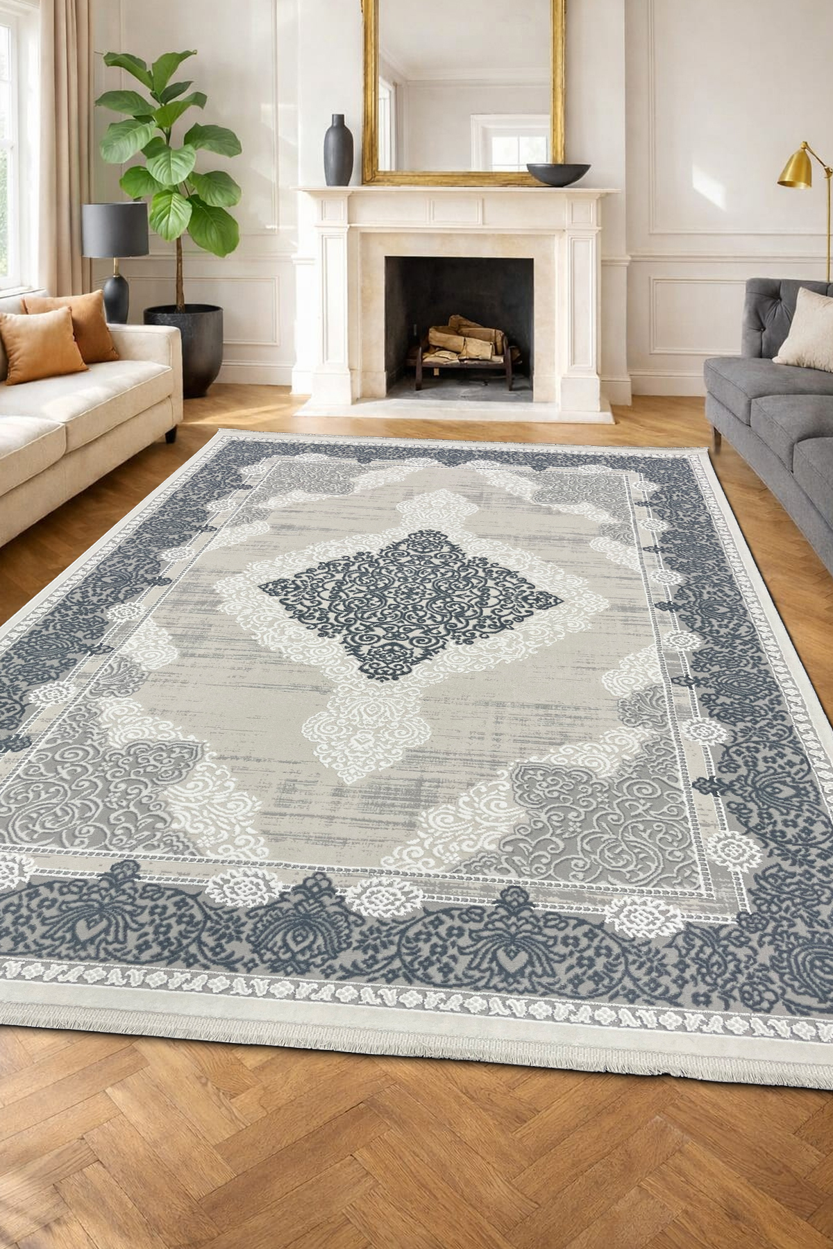 4 Square Meters - 6 Square Meters Bamboo Style Modern Woven Living Room Kitchen Rug Antiallergic Blue