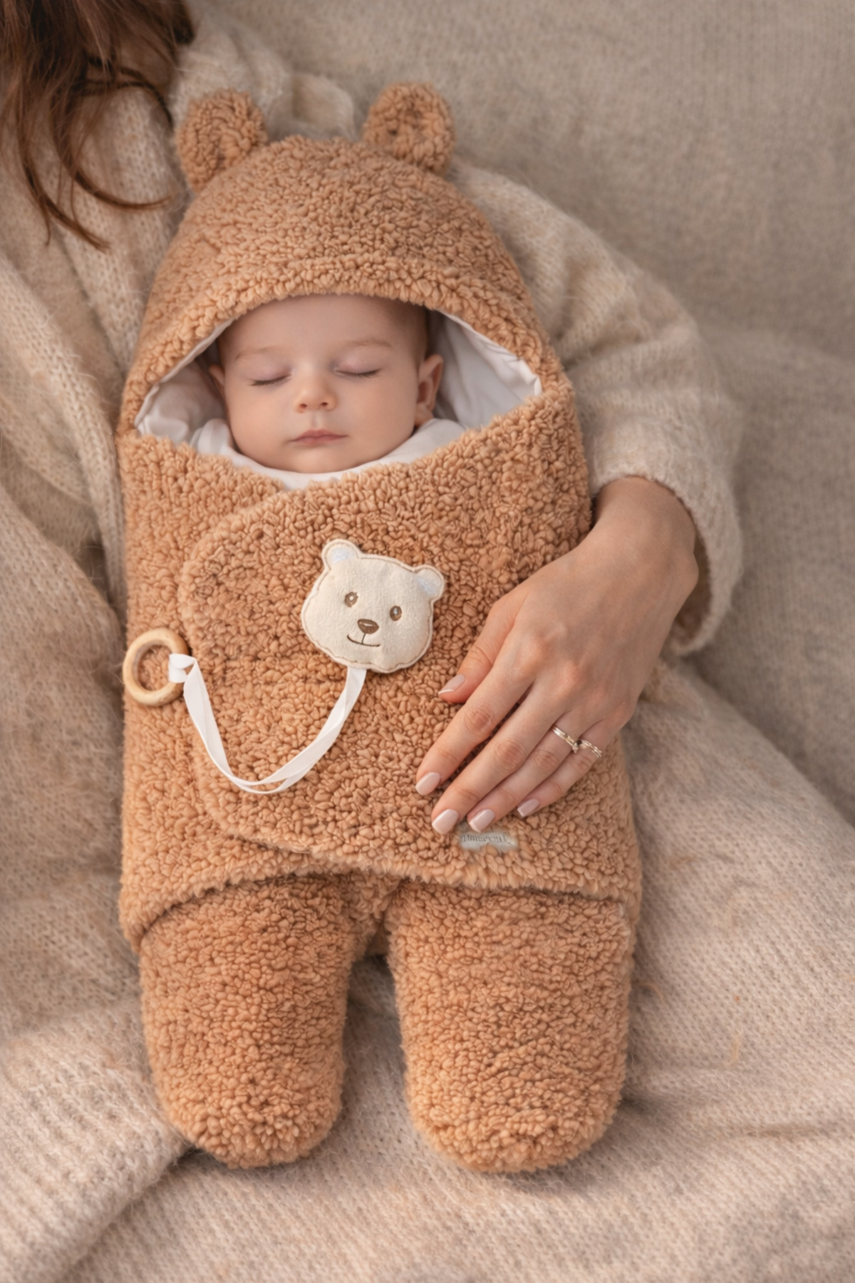 Tomuycuk Welsoft Pelüş Bebek Kundak Battaniyesi Ayaklı Uyku Tulumu | Kışlık Kalın Mont | 0-12 Ay Yenidoğan fotoğrafı 3 (önizleme)