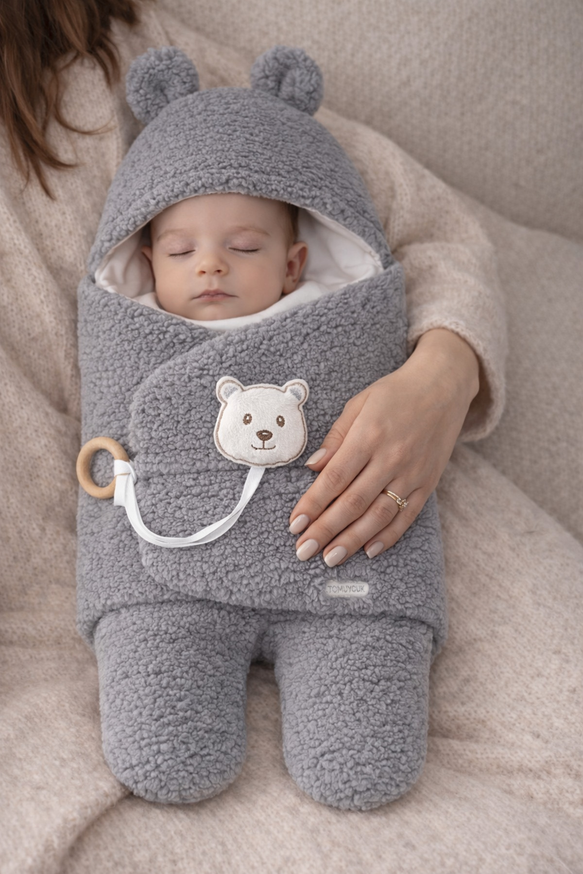 Tomuycuk Welsoft Pelüş Bebek Kundak Battaniyesi Ayaklı Uyku Tulumu | Kışlık Kalın Mont | 0-12 Ay Yenidoğan fotoğrafı 2 (önizleme)