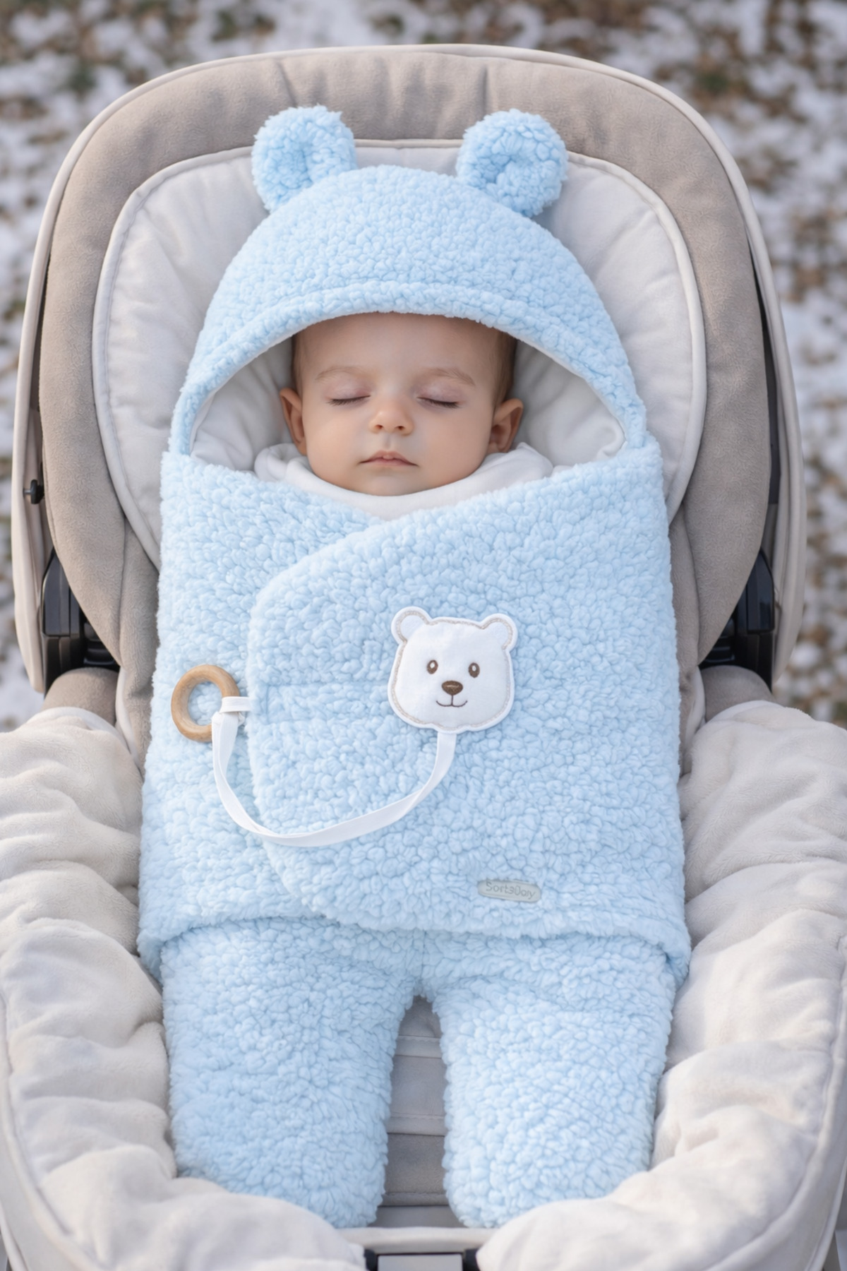 Tomuycuk Welsoft Pelüş Bebek Kundak Battaniyesi Ayaklı Uyku Tulumu | Kışlık Kalın Mont | 0-12 Ay Yenidoğan fotoğrafı 4 (önizleme)