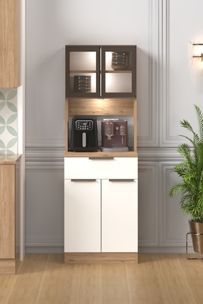 Fly Mobilya 60 CM LEDLİ BROWN ÇOK AMAÇLI BOY DOLAP, ÇOK AMAÇLI DOLAP
