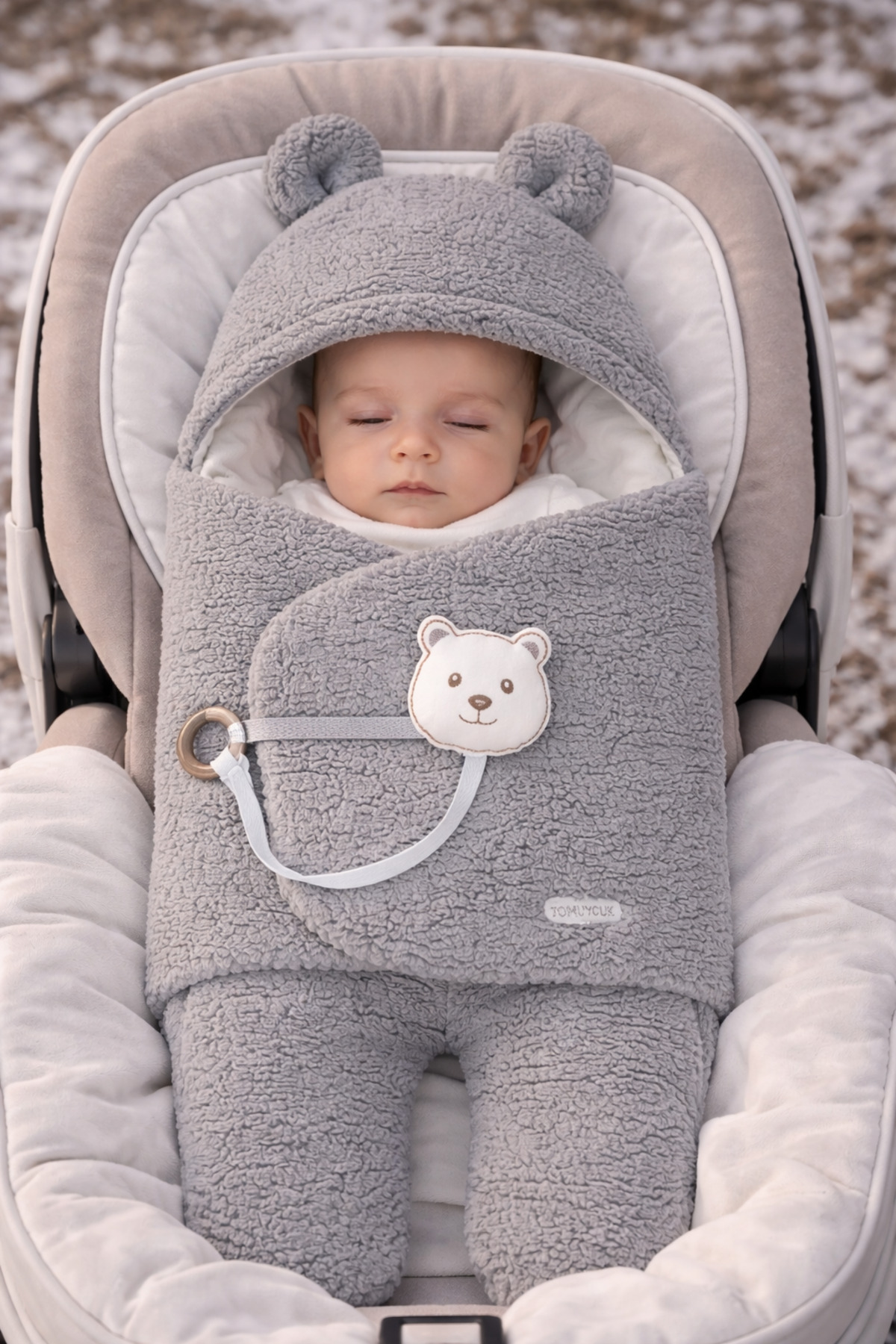 Tomuycuk Welsoft Pelüş Bebek Kundak Battaniyesi Ayaklı Uyku Tulumu | Kışlık Kalın Mont | 0-12 Ay Yenidoğan fotoğrafı 3 (önizleme)