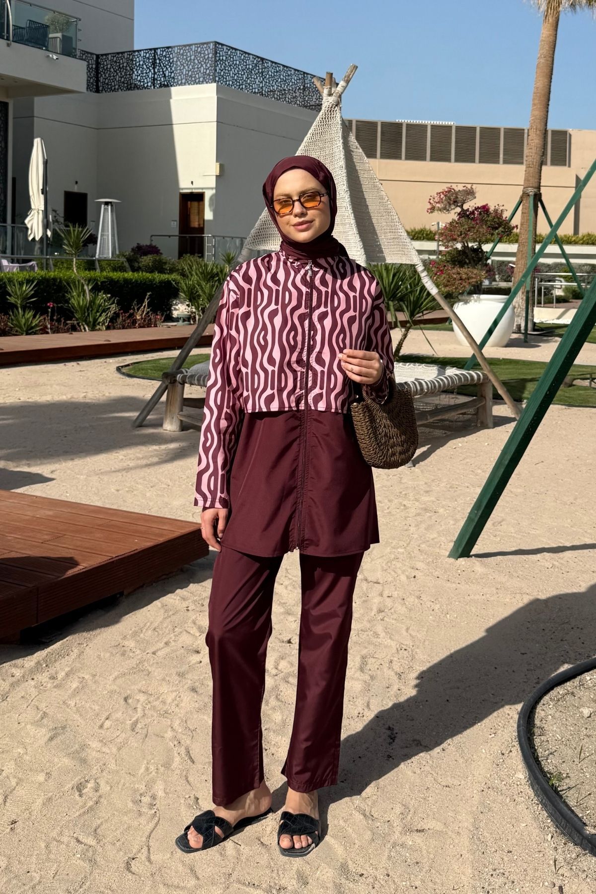 lurex moda Doha Parachute Fabric 3-Piece Fully Covered Hijab Swimsuit