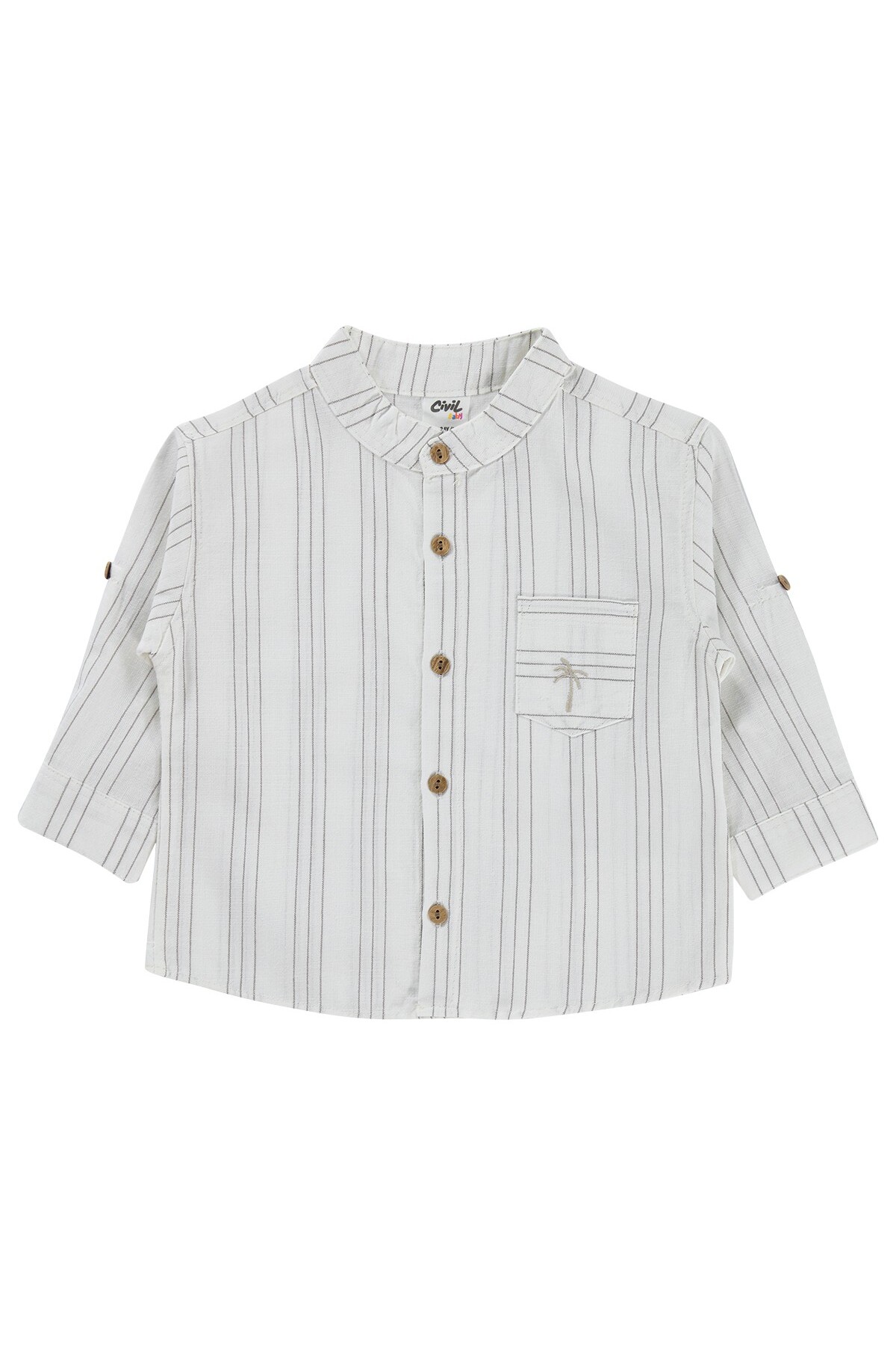 Civil Baby Çizgili 6-18 Ay Gömlek - Ekru 9-12 Ay fotoğrafı 2 (önizleme)