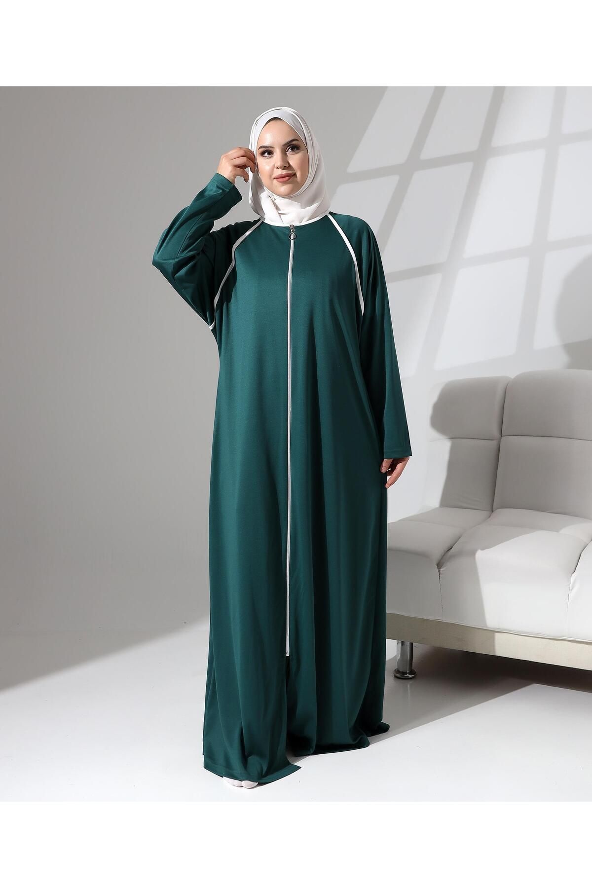 Length Zipper Closed Denier Daily Oversized Prayer Abaya - Green