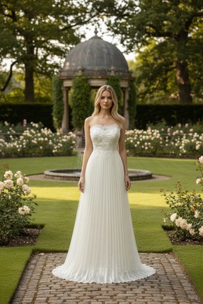 GÖKŞİN MODA PİLİSELİ İŞLİ GİPÜR HELEN GELİNLİK