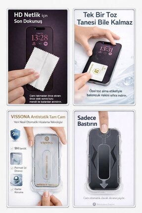 Vissona İPhone 17 Pro Ekran Koruyucu % 100 Cam (Temperli) Kolay Kurulum Aparatlı