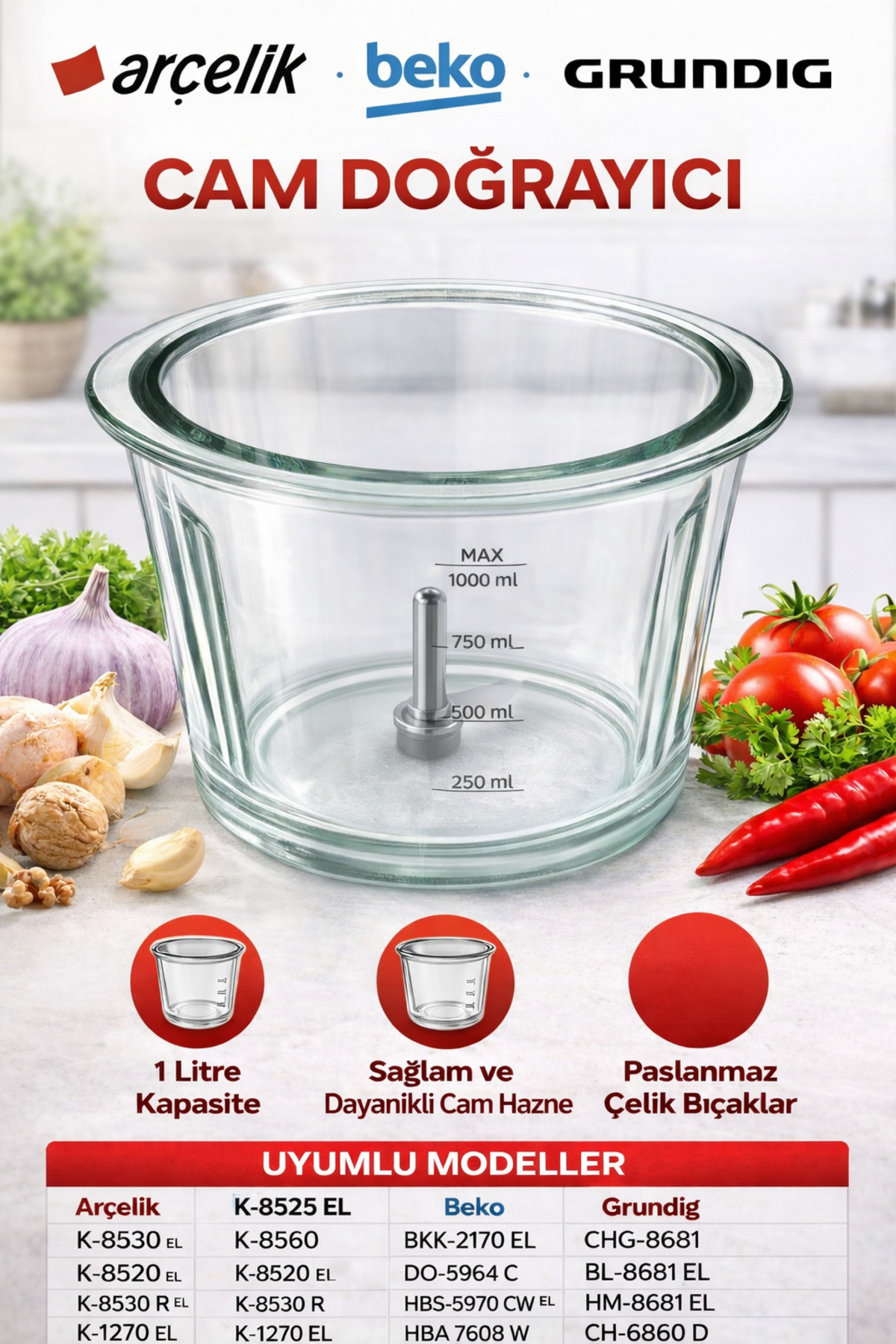 ÖZ BEYAZ EŞYA Arçelik K-8525 El BLENDER CAM DOĞRAYICI HAZNE