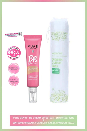 PURE BEAUTY Bb Cream Spf50 Natural 30 Ml + Watsons Organik Makyaj Pamuğu