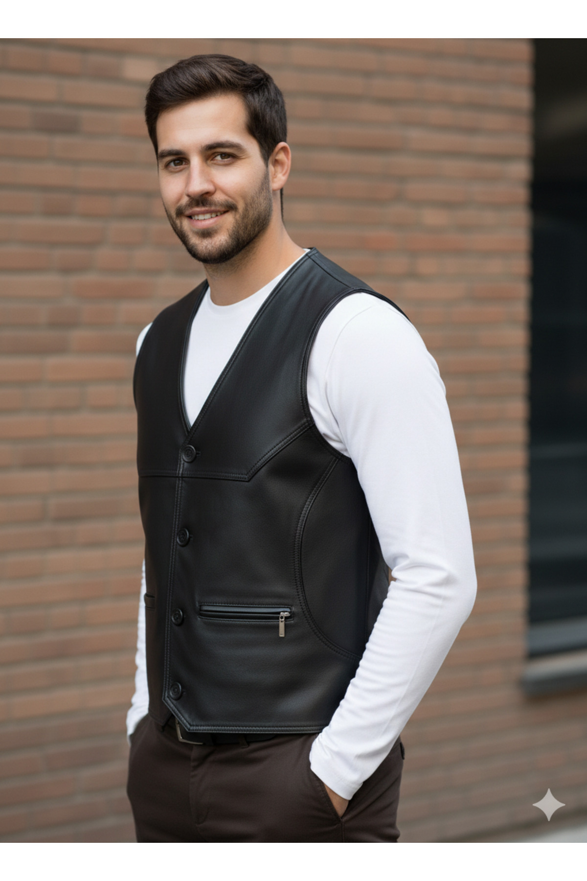Savran Deri  Hakiki Deri Yelek Düğmeli - Görsel 2