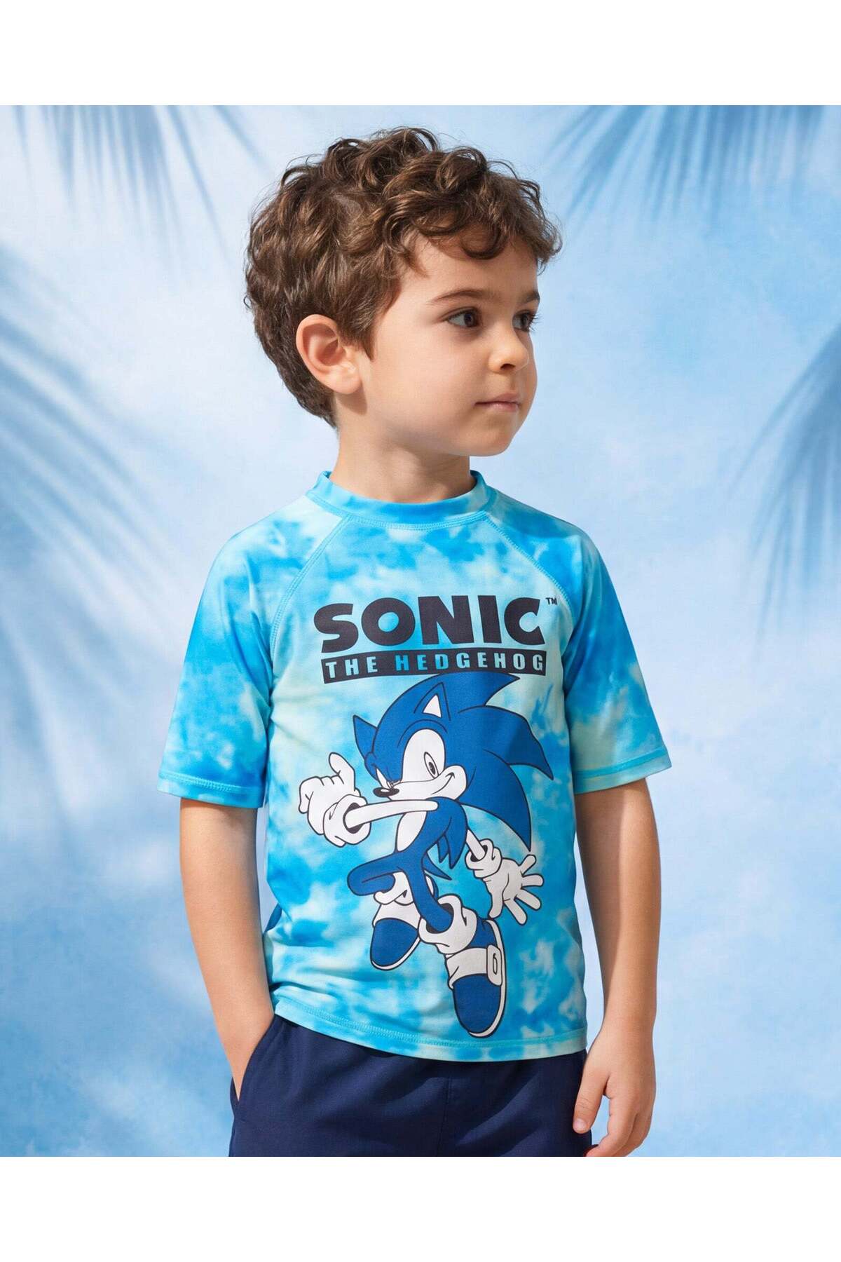 REDTAG Boys Pale Blue Sonic Rashguard T-Shirt