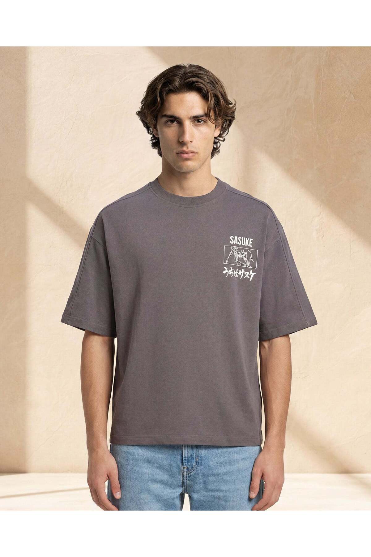REDTAG Men Charcoal Naruto Front And Back Printed T Shirt