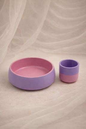 Atiye Studio Pembe Lila Dekoratif Kase ve Organizer 2’li Set Kalemlik Saksı M...