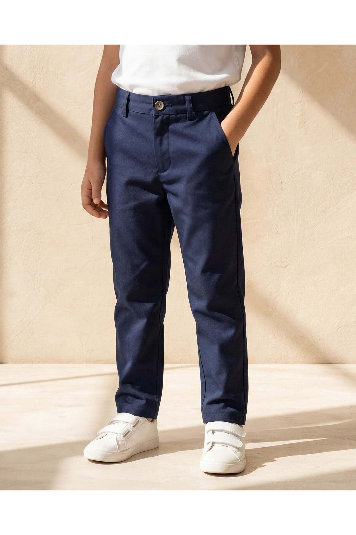 REDTAG Boys Navy Slant Pocket Trousers