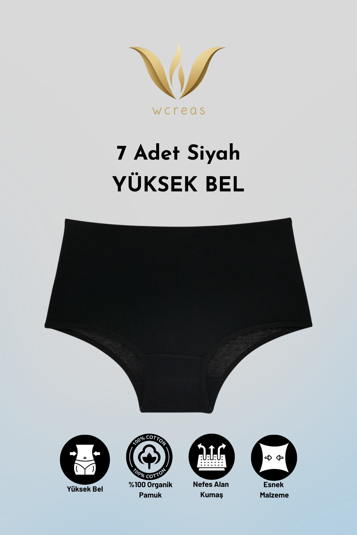 wcreas YÜKSEK BEL PAMUKLU KADIN KÜLOT, 7'Lİ PAKET PAMUKLU YUMUŞAK KUMAŞ KADIN KÜLOT görsel 2