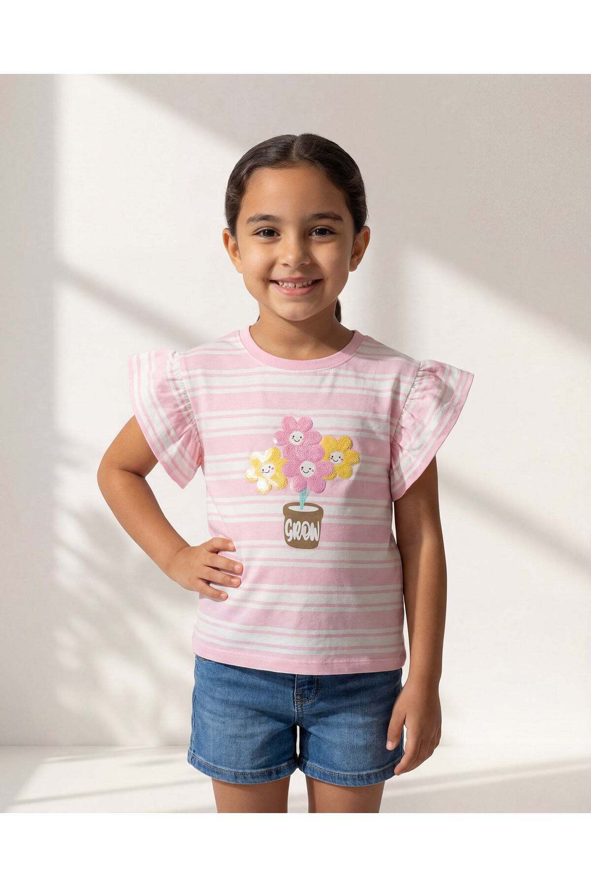 REDTAG Girls Pink Embellished T-Shirt