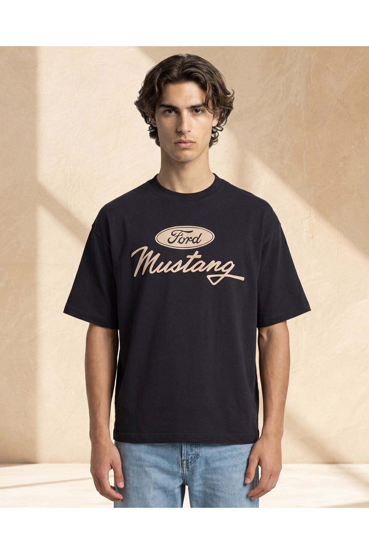 REDTAG Men Black Ford Front And Back Printed T Shirt