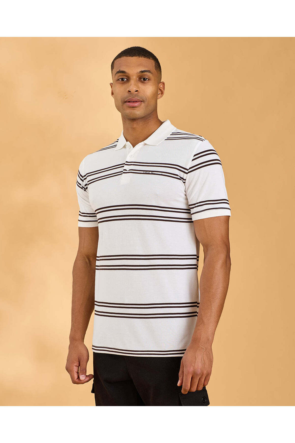REDTAG Men White And Black Striped Polo Shirt