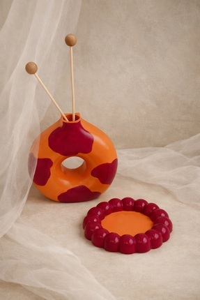 Atiye Studio Özel Tasarım Donut Vazo ve Baloncuklu Bardak Altlığı 2’li Dekora...