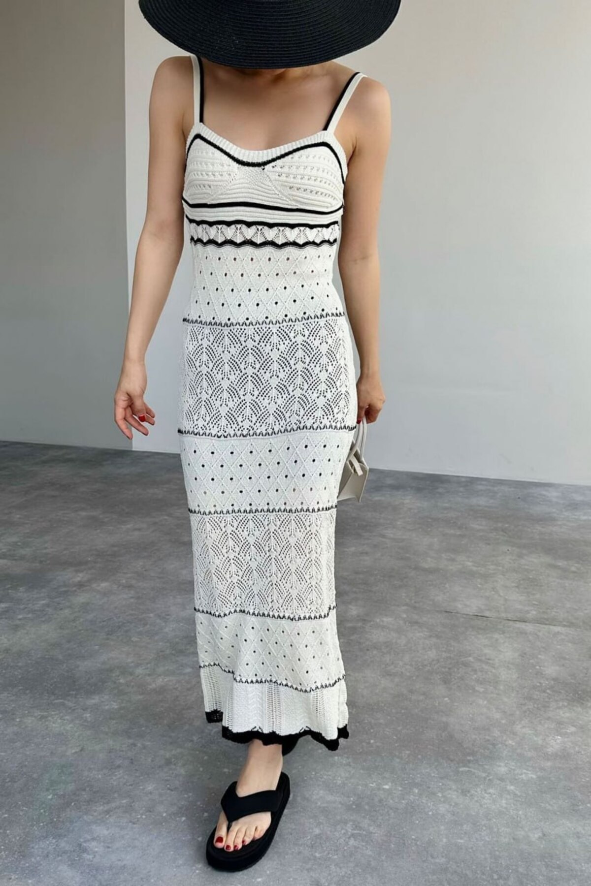 Damen Lochmuster-Langes Kleid - Görsel 5