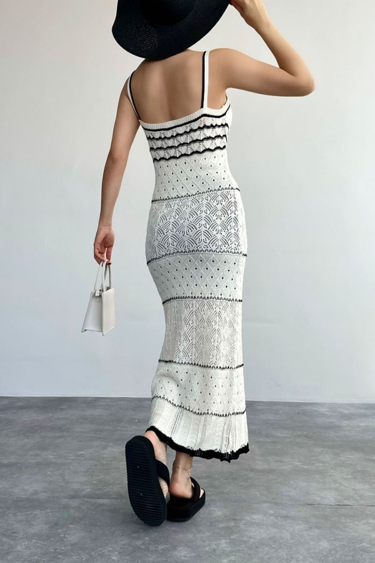 Damen Lochmuster-Langes Kleid - Görsel 7