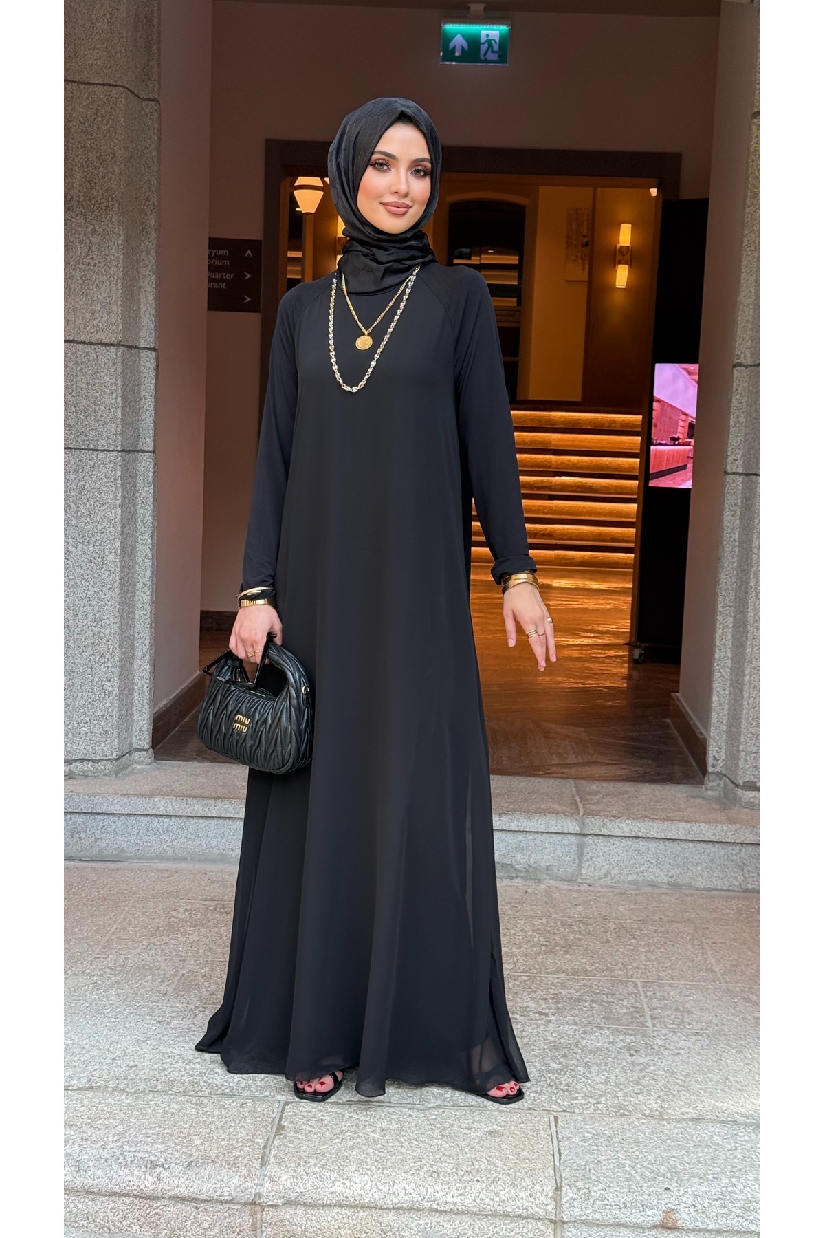 Mürdüm butik Şifon Detaylı Bahar Elbise-Siyah görsel 3
