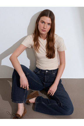 Dilvin 32659 Drapeli Kısa Kollu Top-Taş