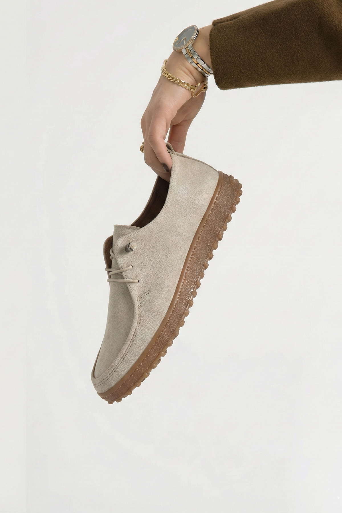 Step Stones  Kadın Süet Laofer - Makosen | Günlük, Rahat, Klasik, Bağcık Detaylı, Kauçuk Taban - Full Ortopedik - Görsel 3