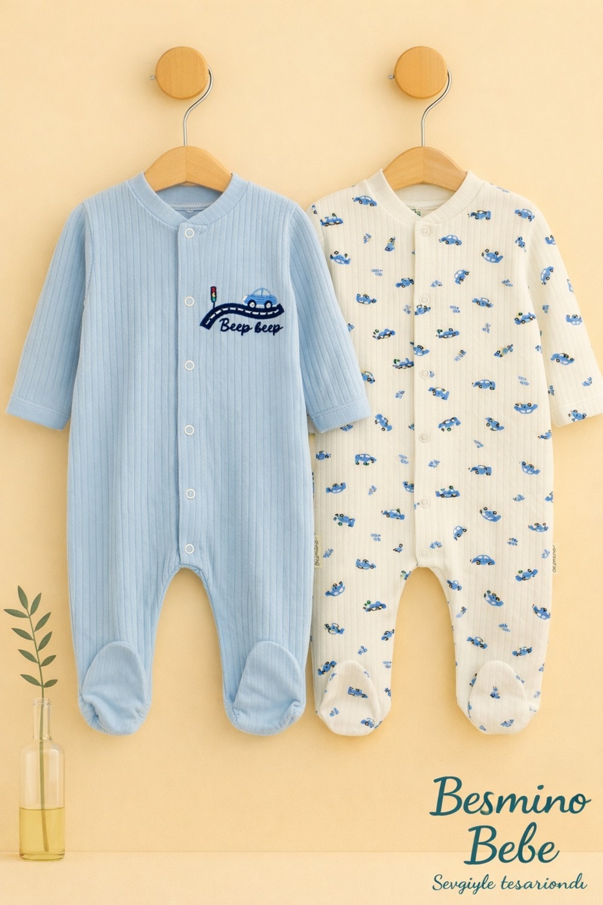 BABY BOY JUMPSUIT 100% COTTON CAR PRINT EMBROIDERED 2PCS JUMPSUIT