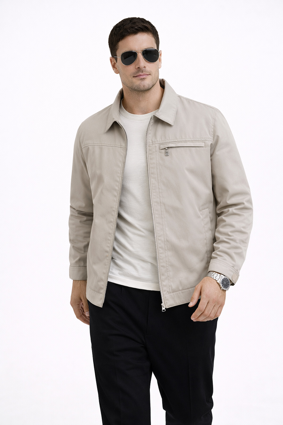 REGOS  Erkek Krem Yaka ve Göğüs Cep Detaylı Premium Mevsimlik Mont&Ceket - Görsel 3