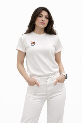 Vybe Collection Kadın Kısa Kollu Beyaz Baskılı Tişört