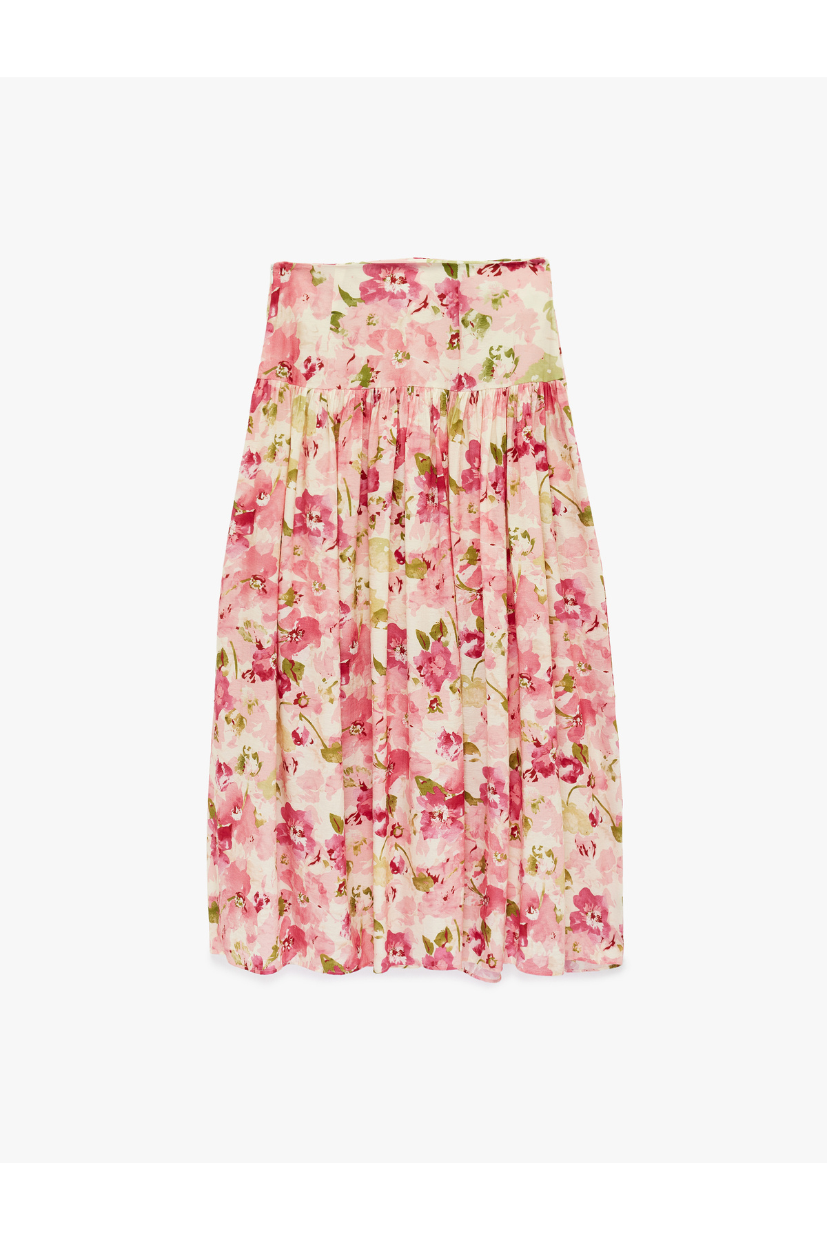 Koton  Viskon Belden Oturtma Detaylı Çan Kesim Uzun Çiçekli Etek - Görsel 2