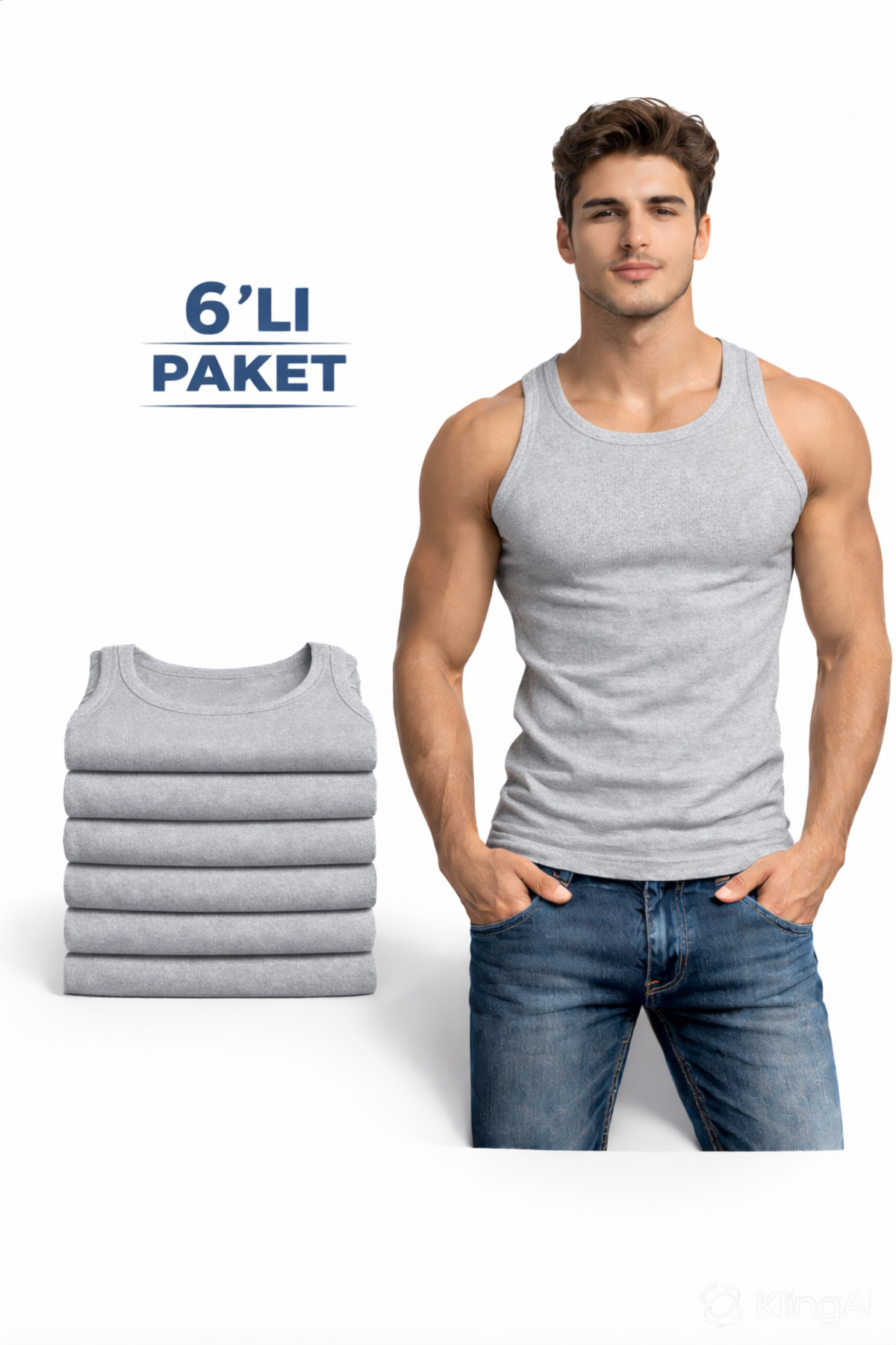 DeeAn Gri 6'lı Paket Pamuklu Erkek Atlet