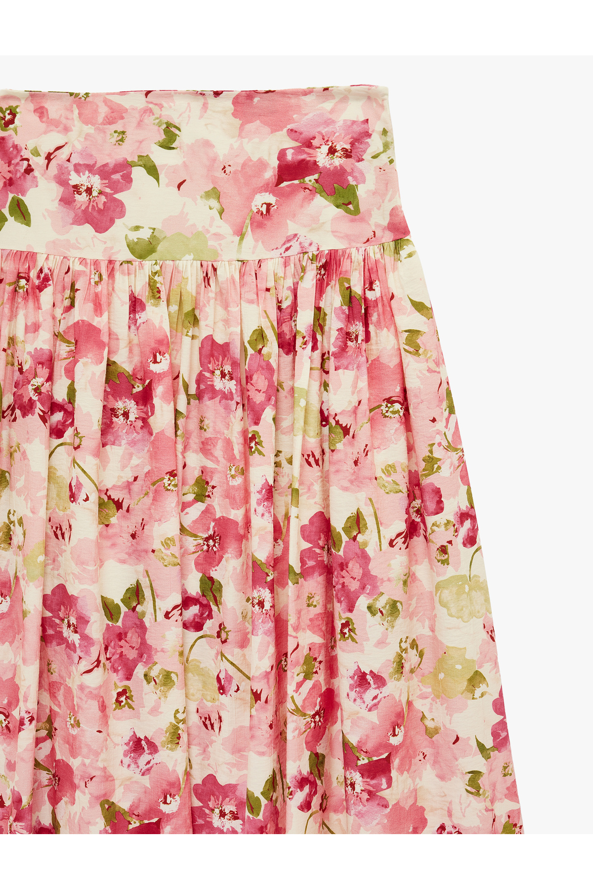 Koton  Viskon Belden Oturtma Detaylı Çan Kesim Uzun Çiçekli Etek - Görsel 3