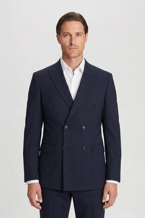Sabri Özel Giotelli Erkek Koyu Lacivert Comfort Fit Düz Kruvaze Yaka 6 Drop D...