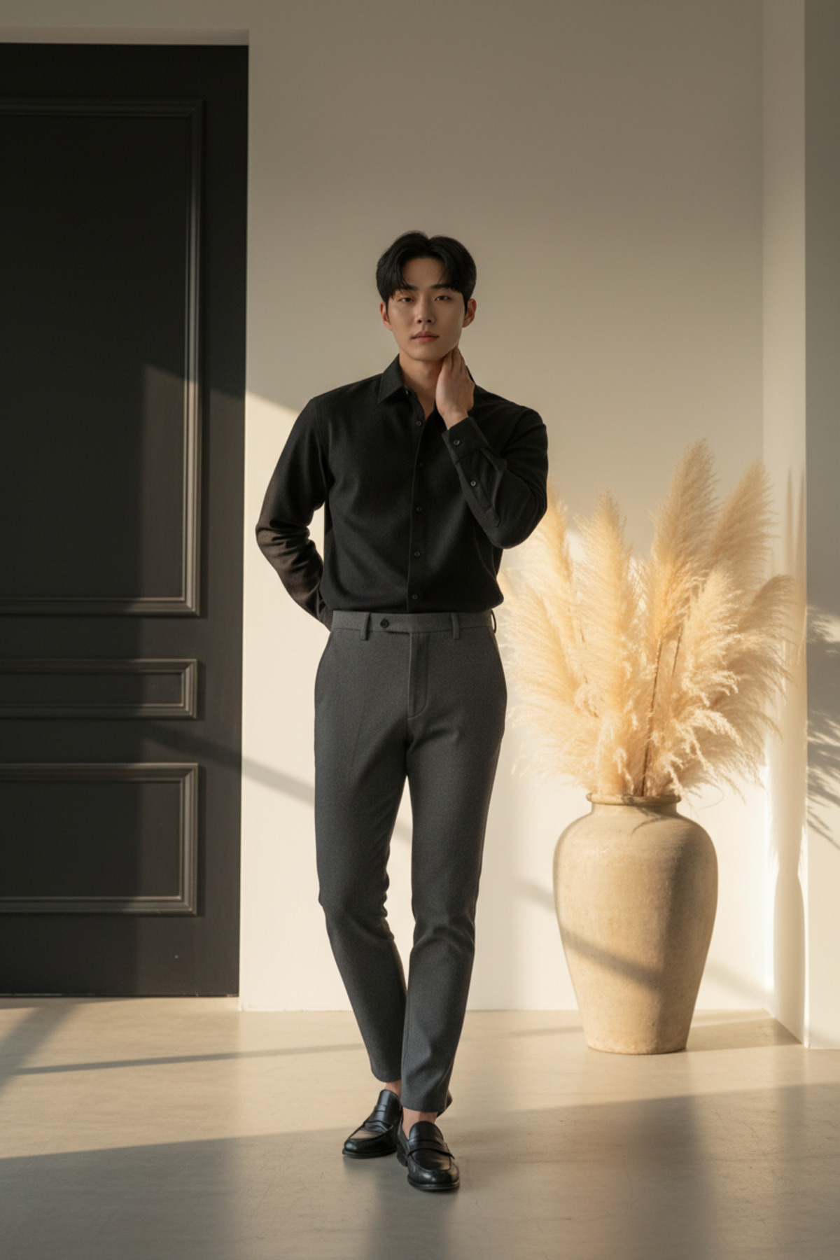 YŞRLİNE COLLECTİON  YŞR Erkek Siyah Uzun Kollu Gömlek – Slim Fit, Günlük & Klasik Şık - Görsel 2