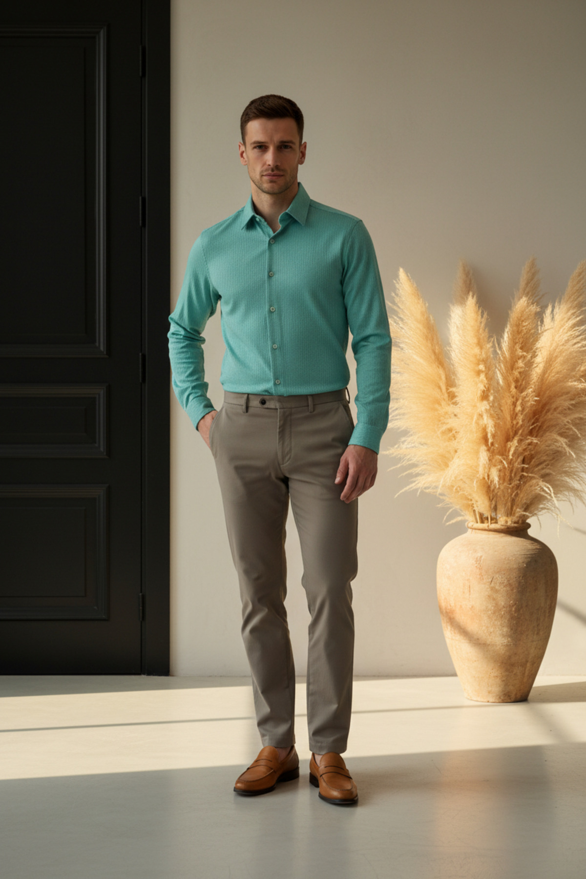 YŞRLİNE COLLECTİON  YŞR Erkek Siyah Uzun Kollu Gömlek – Slim Fit, Günlük & Klasik Şık - Görsel 2