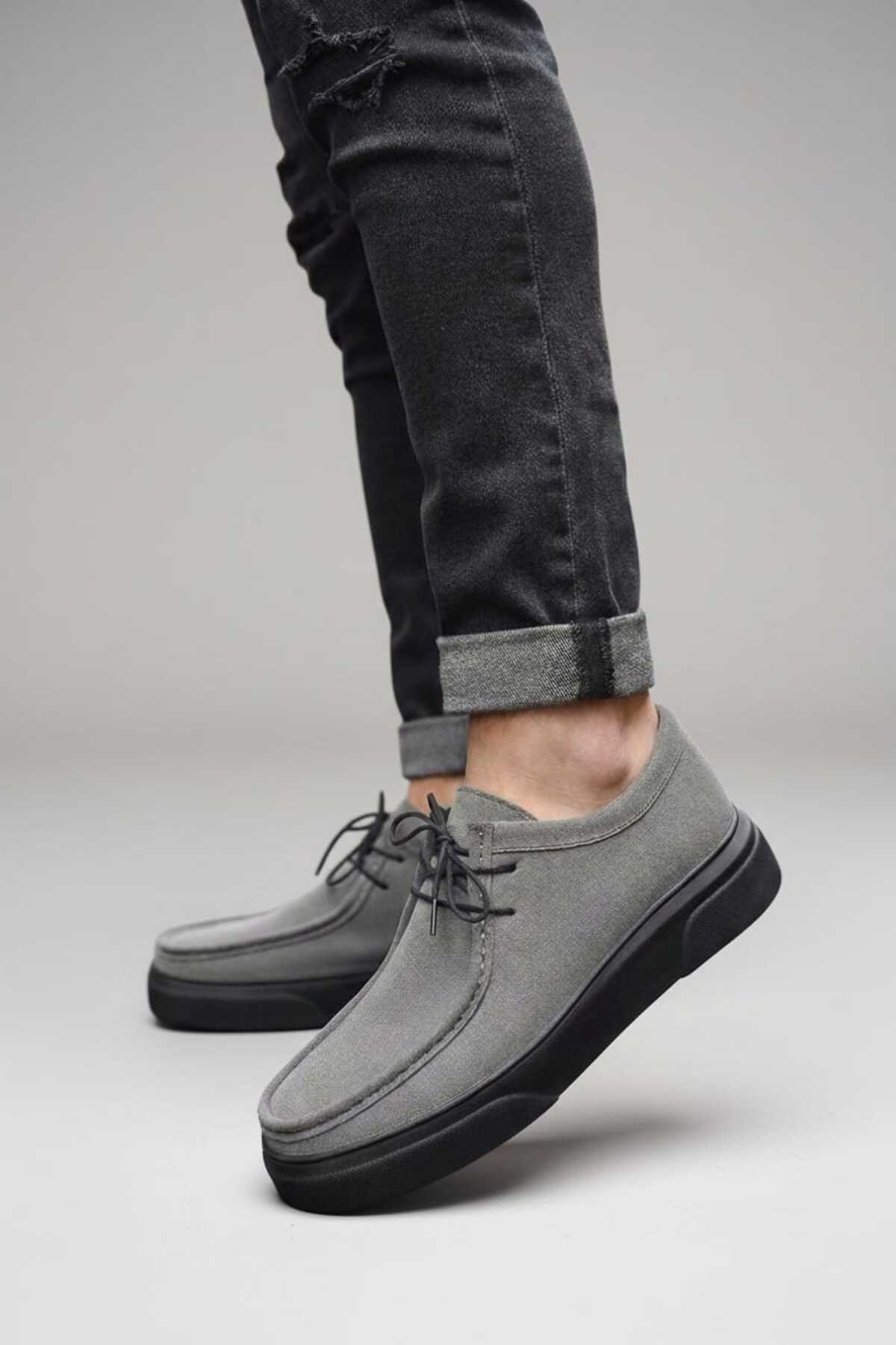 FAYMAZ  Erkek Gri Süet Bağcıklı Klasik Günlük Ayakkabı Wallabee Sisli Model Hafif Taban - Görsel 2