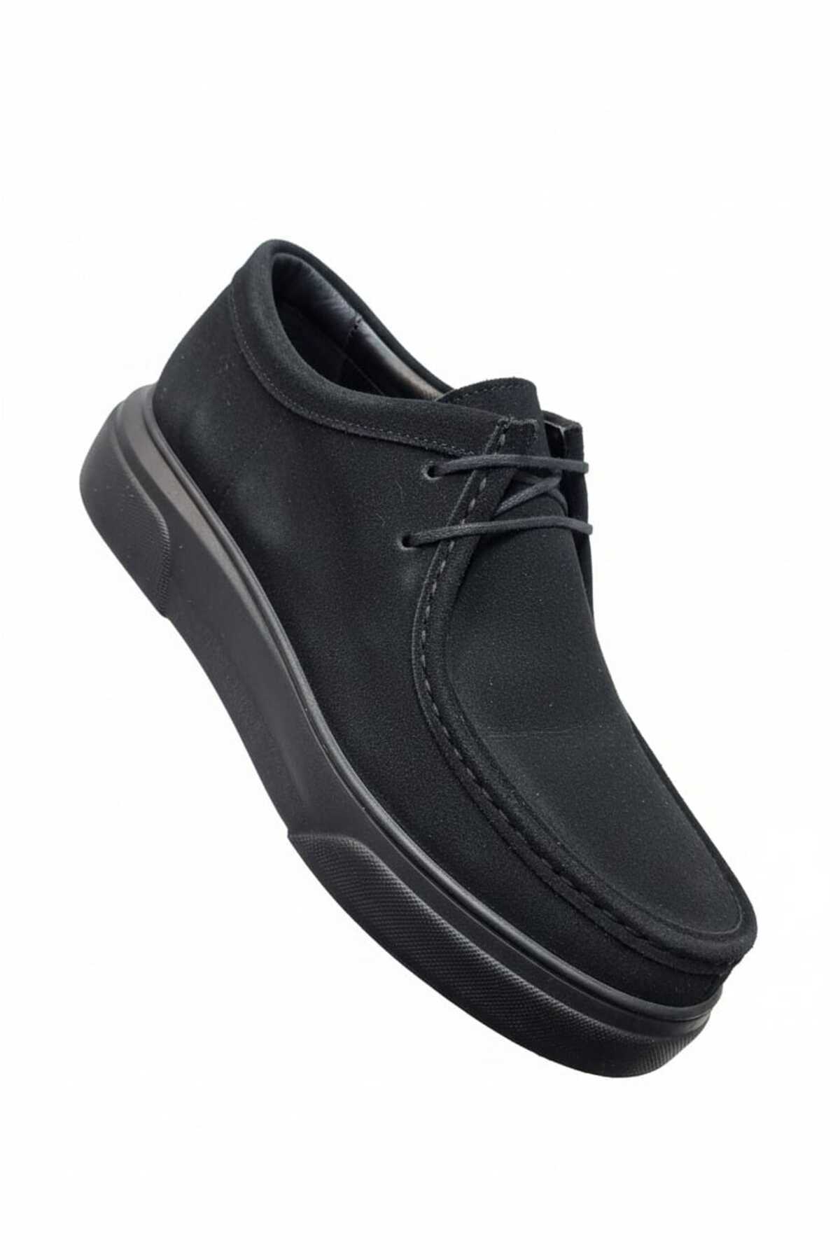 FAYMAZ  Erkek Siyah Süet Bağcıklı Klasik Günlük Ayakkabı Wallabee Sisli Model Hafif Taban - Görsel 5