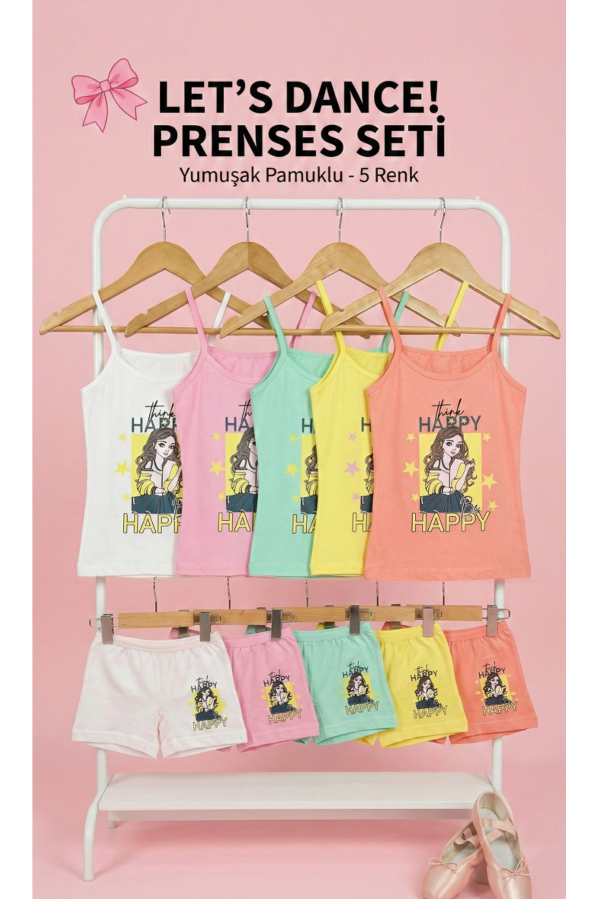 GIRLS PRINTED UNDERSHIRT BOXER SET ECONOMIC 5-pack 100% COTTON