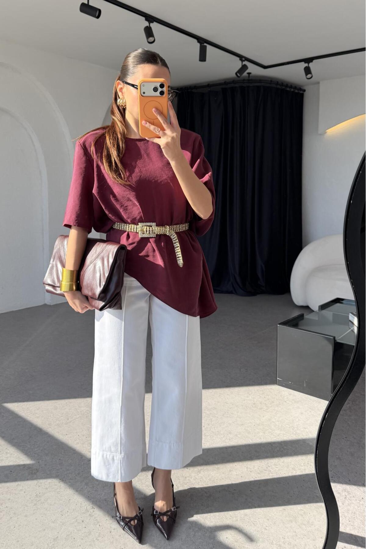 ALVOR  Yüksek Bel Önü Çıma Detaylı Geniş Paça Bilek Boy Jean Pantolon - Görsel 4