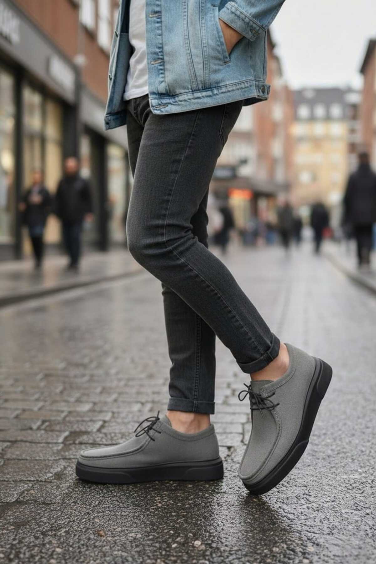 FAYMAZ  Erkek Gri Süet Bağcıklı Klasik Günlük Ayakkabı Wallabee Sisli Model Hafif Taban