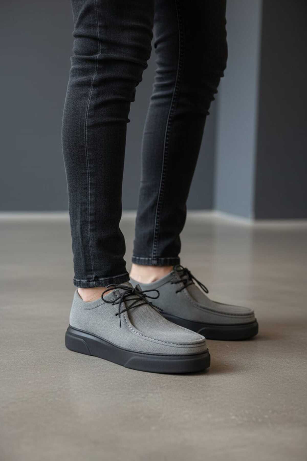 FAYMAZ  Erkek Gri Süet Bağcıklı Klasik Günlük Ayakkabı Wallabee Sisli Model Hafif Taban - Görsel 3