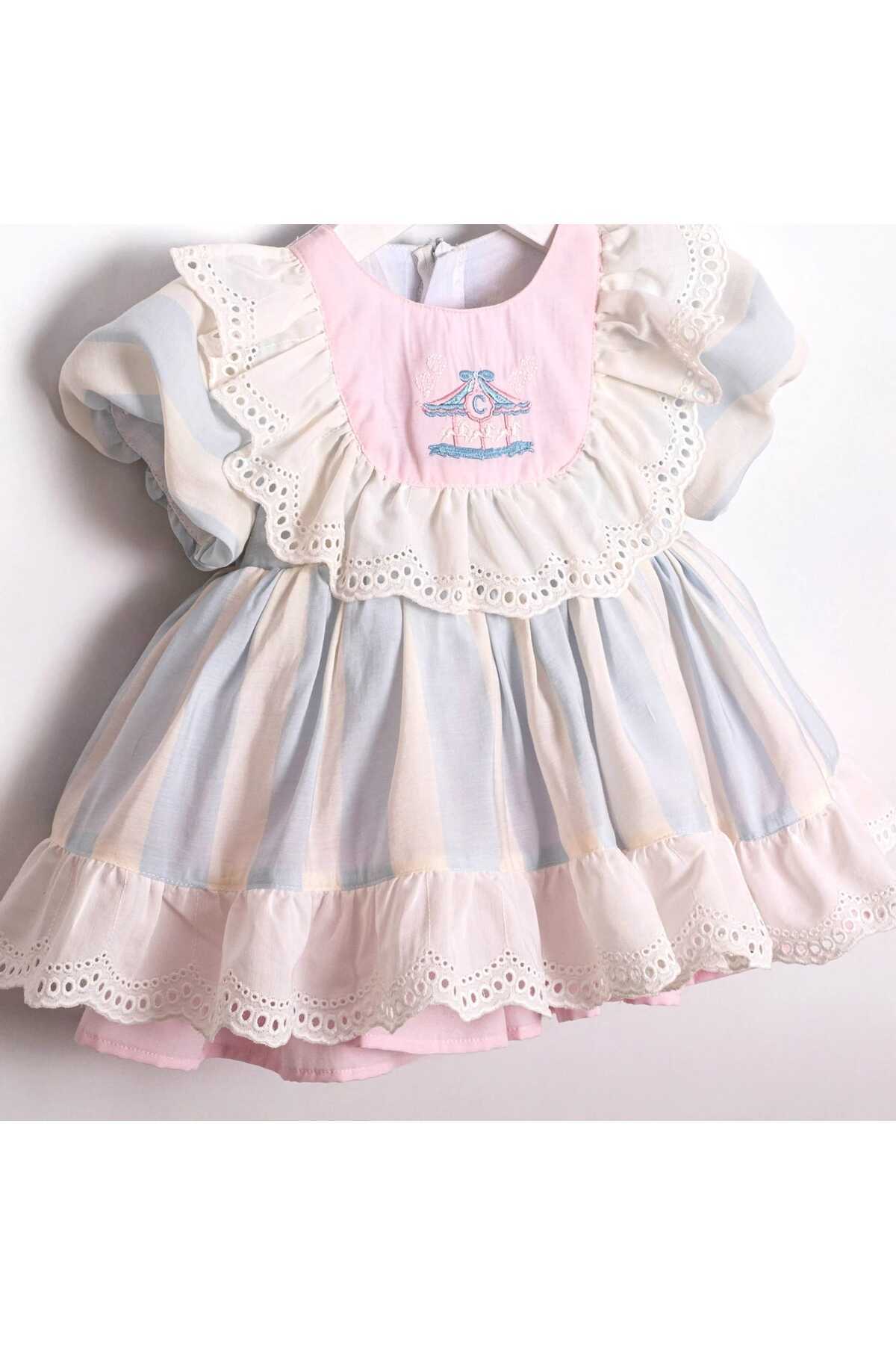ministok Carousel Nakış Detaylı Kız Bebek Elbise fotoğrafı 3 (önizleme)