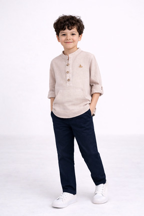 Yollo Kids Erkek Çocuk Pantalon Ve Keten Gömlek 5-8 Yaş Şık Takım