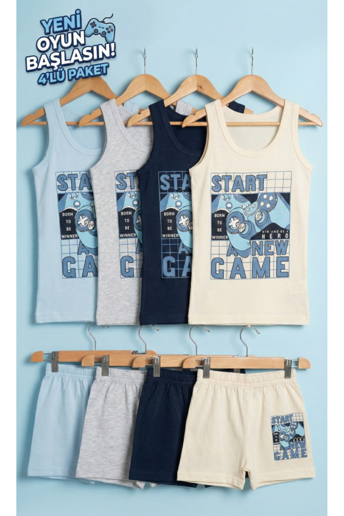 BOYS PRINTED UNDERSHIRT BOXER SET 4pcs ECONOMIC PACKAGE 100% COTTON
