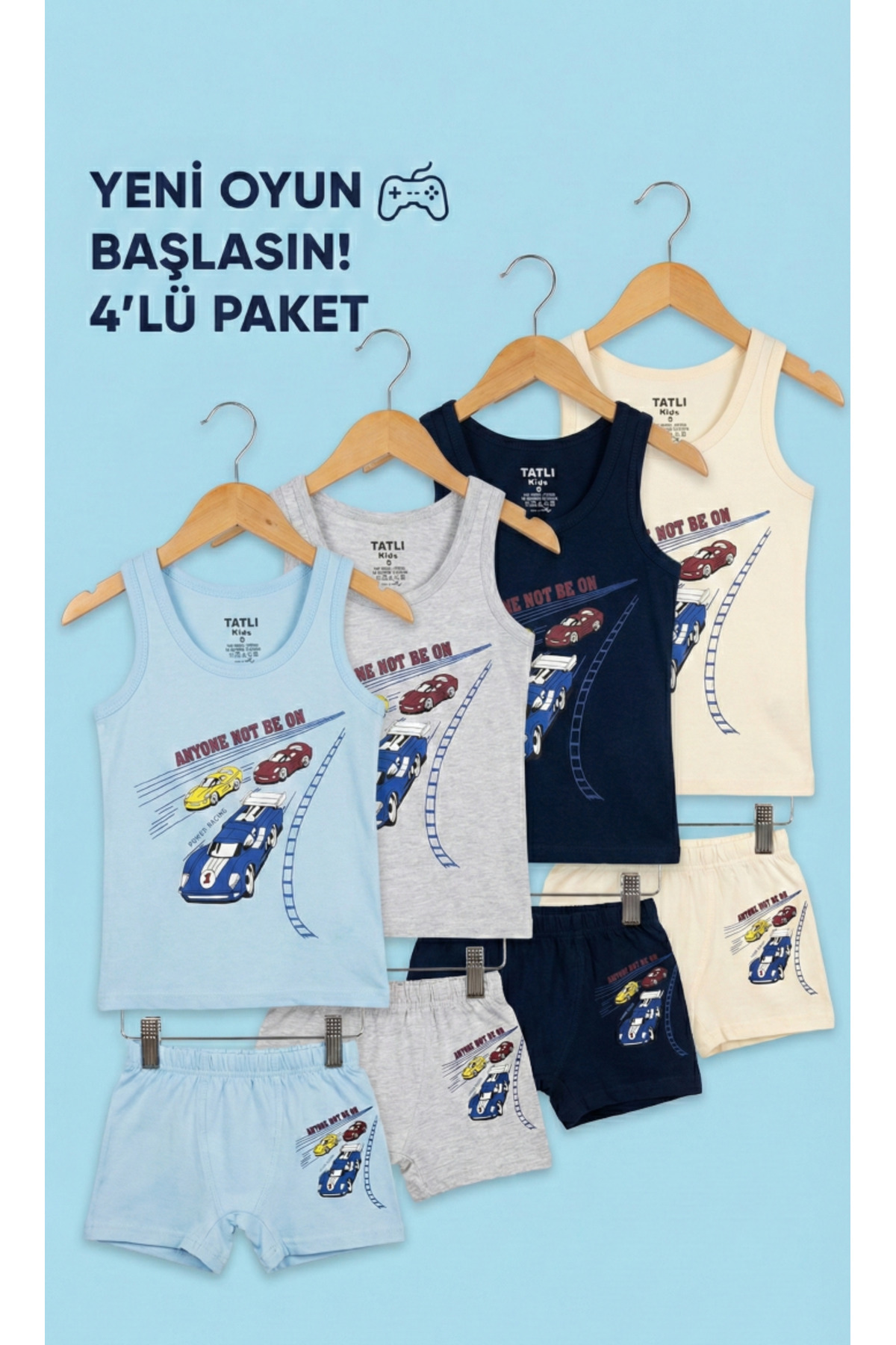 BOYS PRINTED UNDERSHIRT BOXER SET 4pcs ECONOMIC PACKAGE 100% COTTON