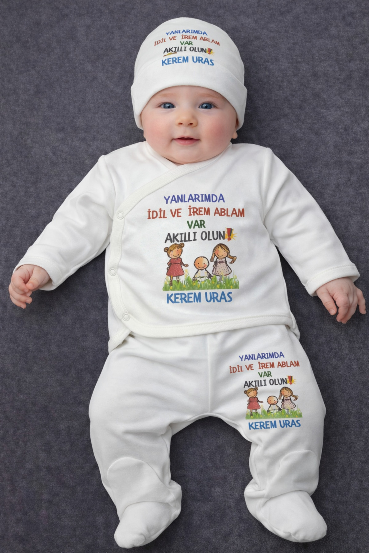 Brother Sister Texted 100% Cotton Baby Romper Gloves Hat